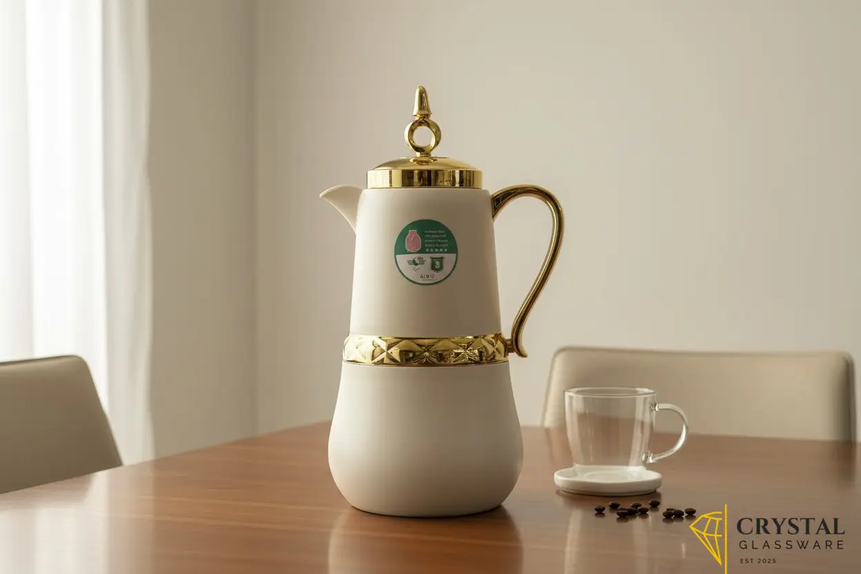 Beige and gold vacuum flask 